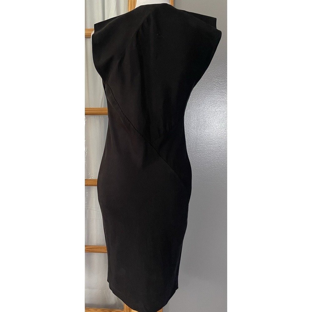 Daryl K Drapey Cowl Neck Sheath Dress Sz 6 Black Tencel Pleated Classic Elegant - Picture 4 of 14